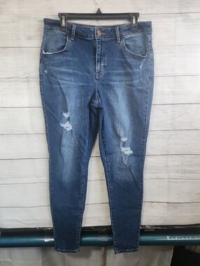 Maurices Women's Skinny Jeans in Blue Wash with Distress